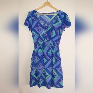 Hello Kitty Blue and Green Geometric Pattern Dress Size Medium